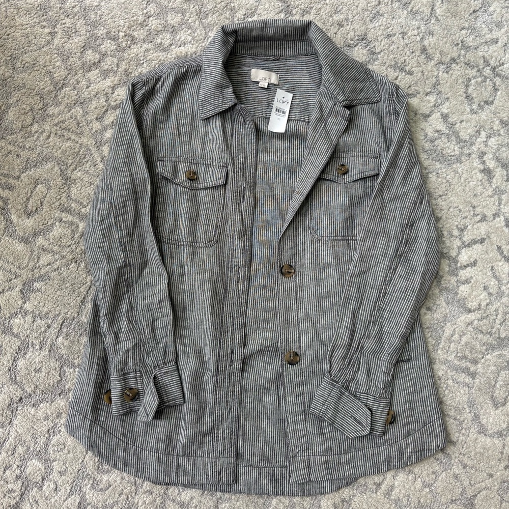 Loft linen blend striped shirt jacket - Picture 2 of 3